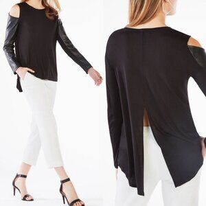 💕BCBGMAXAZRIA💕 Judson Faux Leather Cold Shoulder Long Sleeve Top Medium M